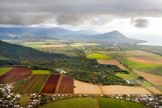 View from the height of the sown fields located on the island of Mauritius.