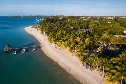 View from the height of the coast and the pier of the island of Mauritius in the Indian Ocean.