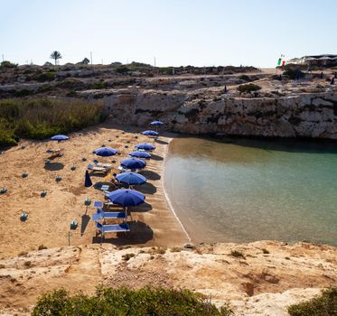LAMPEDUSA, ITALY - JULY, 29: View of Cala Madonna in the summer season on July 29, 2018