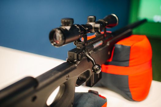 An air rifle for shooting at a shooting range is ready.Shooting range