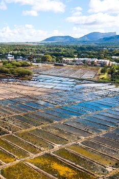 Salt production on the island of Mauritius in the Indian Ocean.