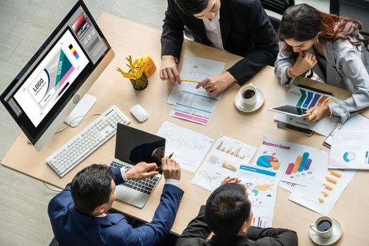 Graphic designer software for modern design of web page and commercial ads showing on the computer screen