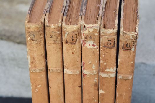 Vintage antiquarian old books with yellowed pages