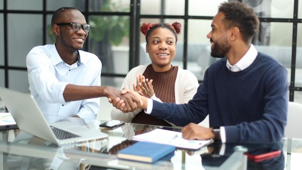 African american business team talking about strategy
