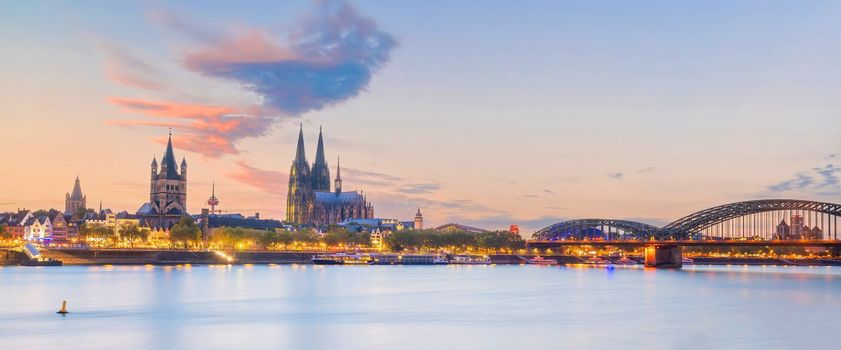 Downtown Cologne city skyline with Cologne Cathedral and Hohenzollern Bridge, cityscape of Germany in Europe