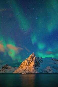 Beautiful nature lanscape of Lofoten in Norway with northern lights