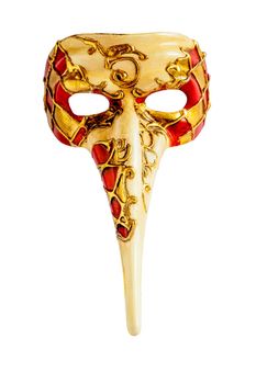 Venetian carnival face mask with a long nose isolated on white background.