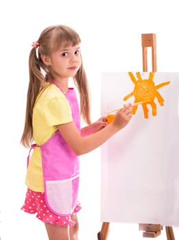 artist kid girl painting over white background