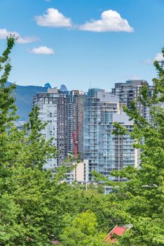 View at Vancouver downtown from West 7th avenue. Cityscape of Vancouver downtown