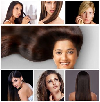 Its all about hair care. Composite shot of various images of hair care