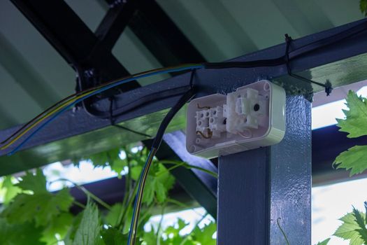 electrician to connect the outlet. selective focus