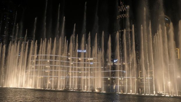 Dancing fountains in Dubai in the evening