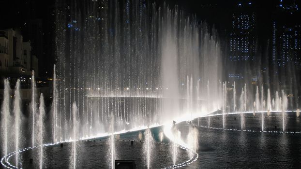 Dancing fountains in Dubai in the evening