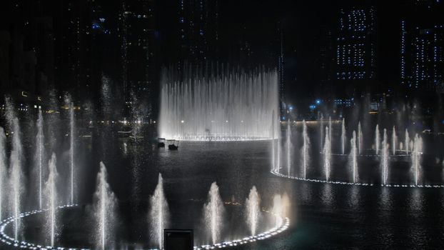 Dancing fountains in Dubai in the evening