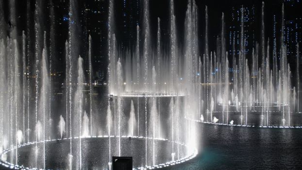 Dancing fountains in Dubai in the evening