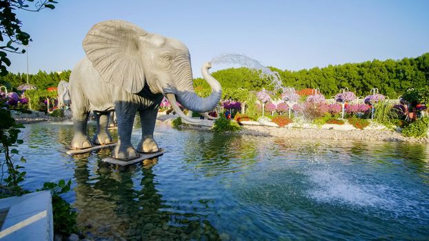Exposition of elephants in the garden of Miracles in Dubai.