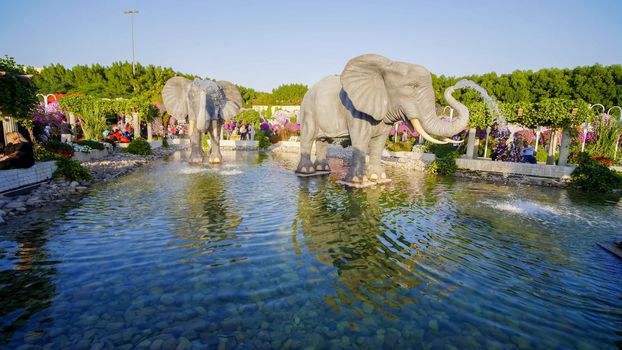 Exposition of elephants in the garden of Miracles in Dubai.