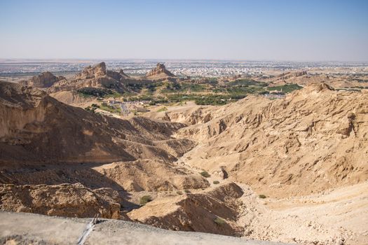 View of the valley from the top of jabel hafeet mountain in Al Ain, united arab emirates