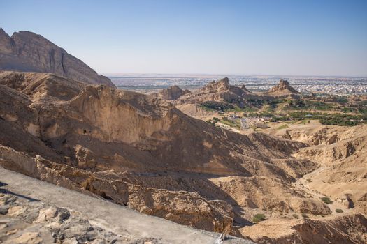 View of the valley from the top of jabel hafeet mountain in Al Ain, united arab emirates