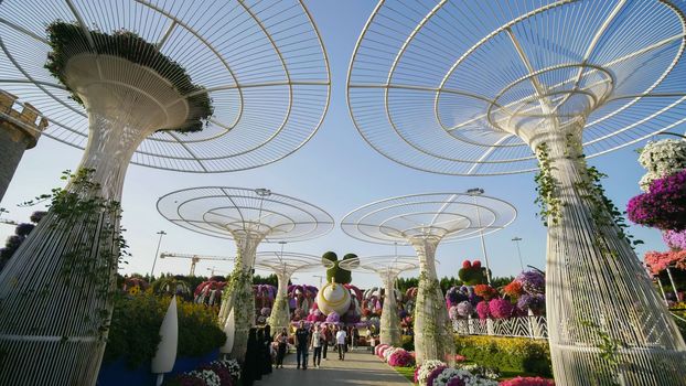 Futuristic metal flowers in Dubai Miracle Garden Park
