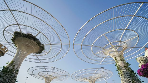 Futuristic metal flowers in Dubai Miracle Garden Park