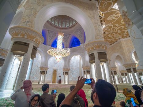 Grand Mosque in Abu Dhabi at night, United Arab Emirates