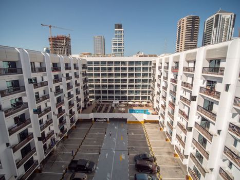 Courtyard of a budget hotel in Dubai. United Arab Emirates