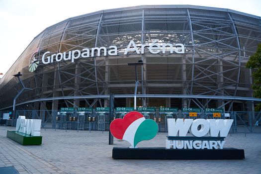 Groupama arena stadium in Budapest. The entrance gate to the stadium. Budapest, Hungary - 08.25.2022