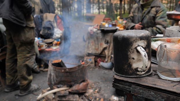 Beggars huts of homeless people near the landfill