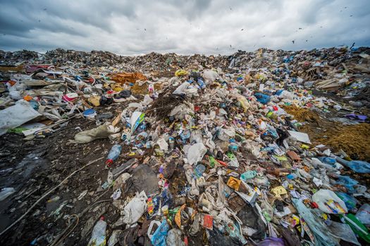 Large landfill near the metropolis in autumn