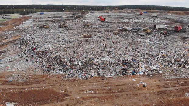 Large landfill near the metropolis. View from the drone
