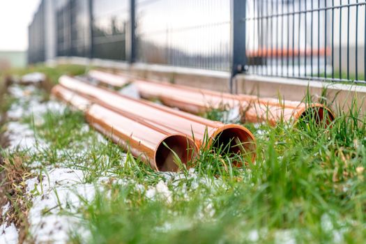 water pipes in the construction yard.