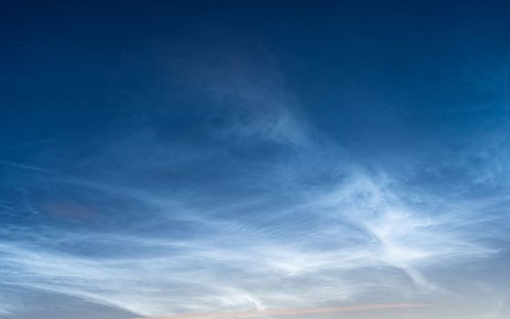Silver clouds in the sky of night Karelia. Russia. They are the highest clouds in the Earth's atmosphere