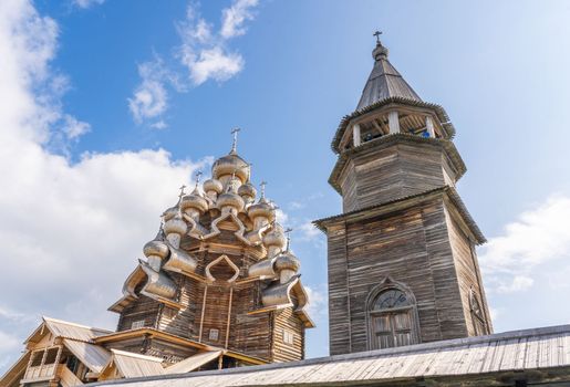 Wooden churches on island Kizhi on lake Onega, Russia