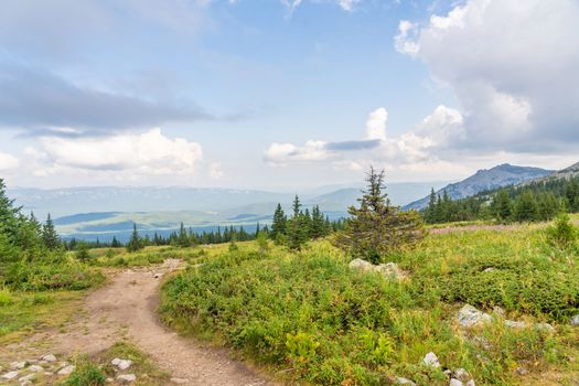 Beautiful nature at the top of Mount Jeremel in the South Urals, Russia