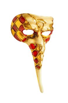 Venetian carnival face mask with a long nose isolated on white background.