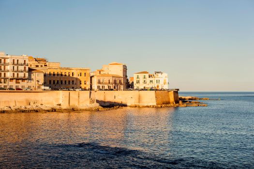 Coast of Ortigia island the historic town of Syracuse