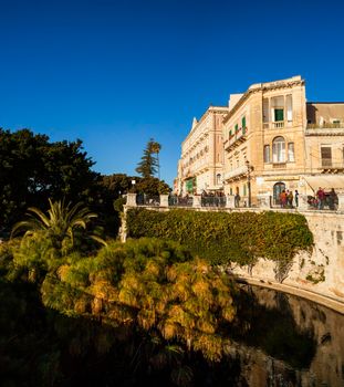 View of the Papyrus fountain in Ortigia, Syracuse