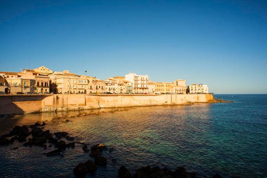 Coast of Ortigia island the historic town of Syracuse