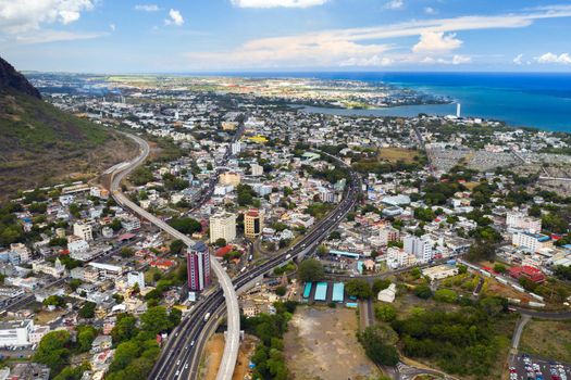 Aerial view of the city of Port-Louis, Mauritius, Africa.