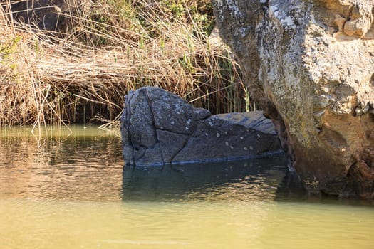 Rock in the Salso river. Enna countryside