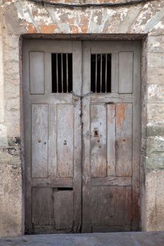 View of old door of rural house in Vilafranca del Bierzo, Spain