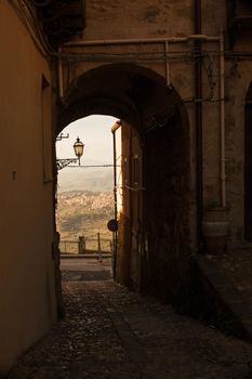 View of typical alley of Enna, Sicily