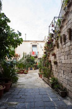 View of typical courtyard in Ortigia, Syracuse