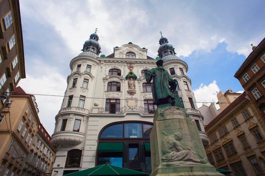 View of the Johannes Gutenberg Monument on Lugeck square, Vienna