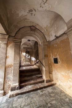 Ancient staircase of the Bonanno palace in Ortigia, Syracuse