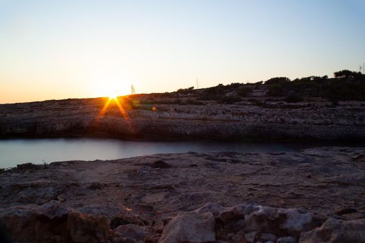 View of rock coast called Cala Greca, Lampedusa