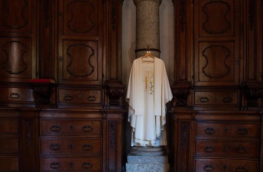 View of cassock, Christian clerical clothing in the church
