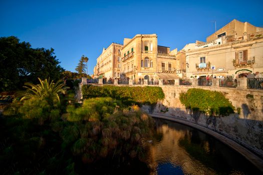 View of the Papyrus fountain in Ortigia, Syracuse