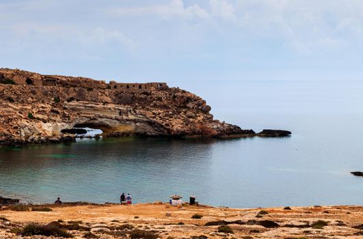 View of Mare Morto beach in Lampedusa. Sicily